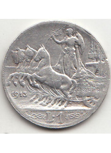 1913 1 Lira Quadriga Veloce Circolata Vittorio Emanuele III
